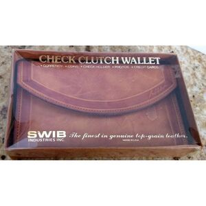 SWIB‎ Top Grain Leather Check Book Wallet Clutch Rustic Snap Close USA Vintage